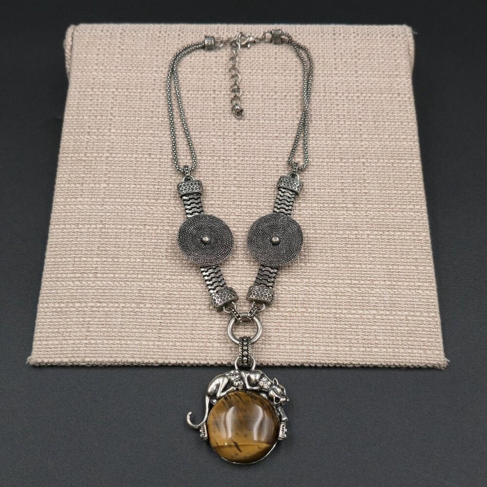 20 Inch Jungle Cat Tiger's Eye Stone Artisan Necklace B1046 - Picture 2 of 8
